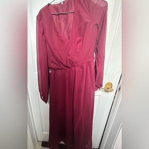 Red long sleeve evening dress